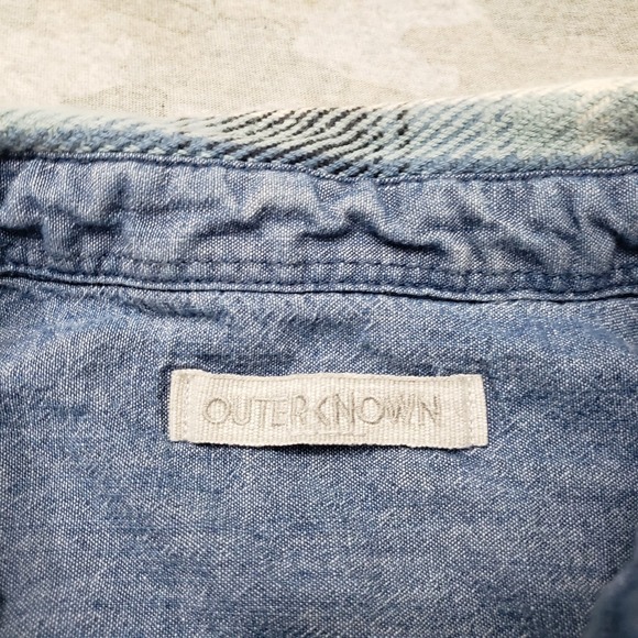 Outer Known Shirt Mens Medium Blue Flannel Plaid Pockets Long Sleeve Button-Up - Picture 3 of 10